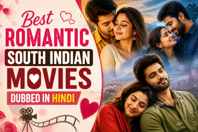 Best romantic South Indian Hindi dubbed movies list with couples collage and love theme