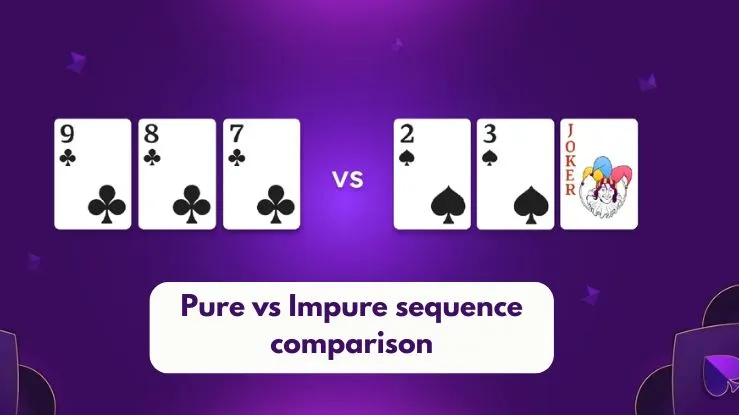 Indian Rummy Rules Showing Pure vs Impure sequence comparison