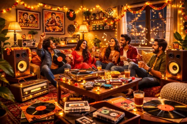 Friends Enjoying Retro Bollywood Songs