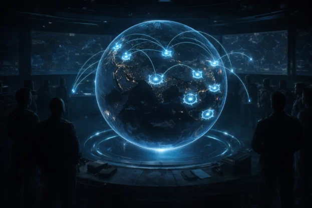 Futuristic War Room Briefing