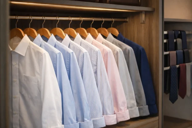 Neatly Arranged Formal Shirts in wardrobe