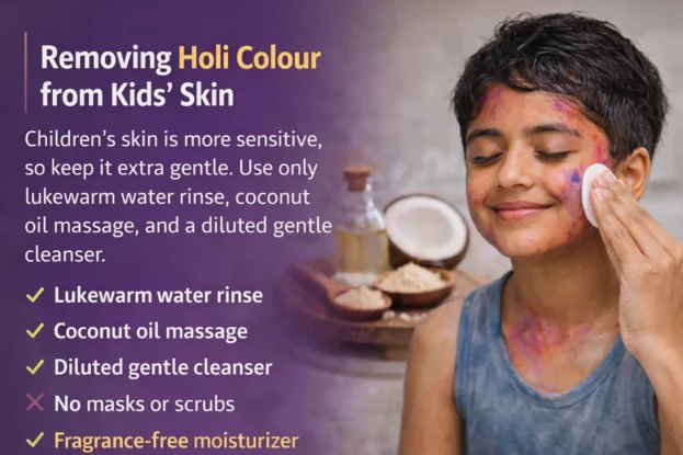 One must take a proper measure while removing permanent holi colors from kids skin