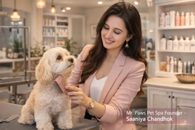 Saaniya Chandhok Grooming a Fluffy Dog