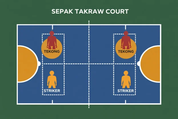 Sepak Takraw Court Diagram with Player Roles