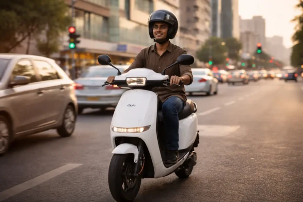 Young Man Riding Ola Electric Scooter