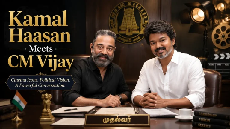 Kamal Haasan Meets CM Vijay to Discuss Tamil Cinema Growth and Industry Demands Kamal Haasan Meets CM Vijay to Discuss Tamil Cinema Growth and Industry Demands