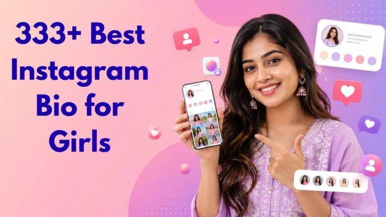 Best Instagram bio for girls featured image showing a girl holding a smartphone with an Instagram profile