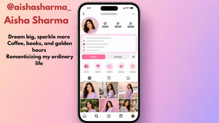 Instagram profile mockup showing a bio example for girls
