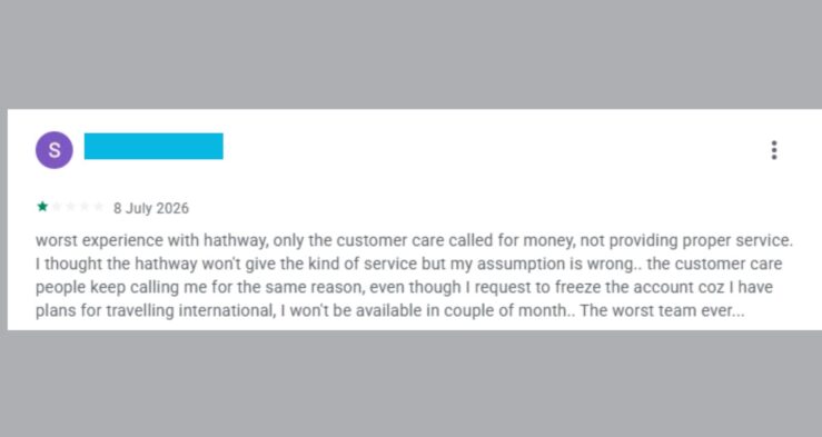 This is a genuine review I personally wrote for Hathway Broadband on the Play Store.