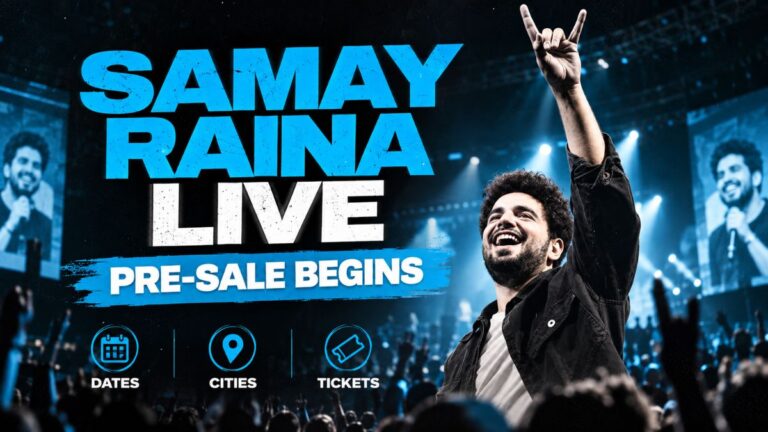Samay Raina Live Tour Pre-Sale Begins: Full Dates, Cities and Ticket Details Samay Raina Live India tour 2027 poster with pre-sale announcement