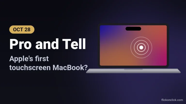 Apple Pro and Tell event on October 28, illustration of a touchscreen MacBook with OLED display