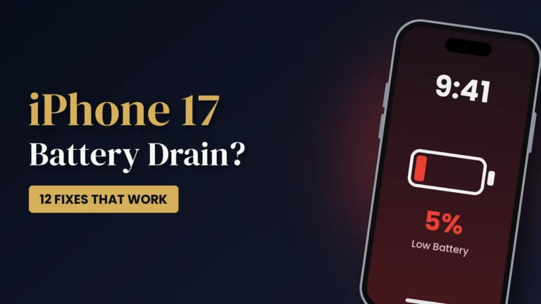 iPhone 17 battery drain on iOS 27, showing a phone with 5% low battery