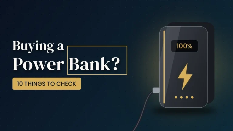 10 Things to Look for When Buying a Power Bank: A Simple Buying Guide Things to look for when buying a power bank: a graphite power bank showing 100% charge with a gold lightning bolt